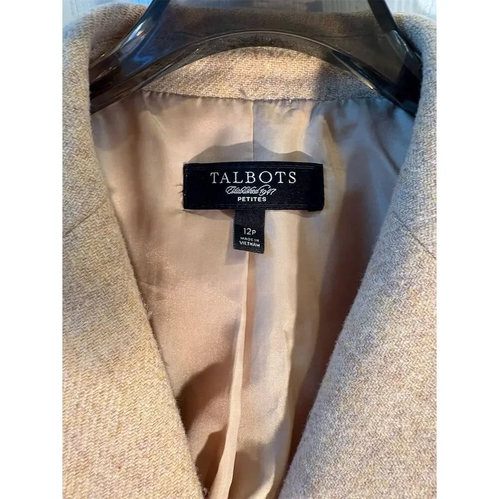 Talbots petite  Women's Wool Blazer blond mix color  Size 12p side pockets - Picture 3 of 8